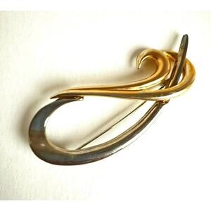 Modern Swirl Brooch Pin Costume Jewelry Gold Metal Lapel Pin Unisex Career 3"